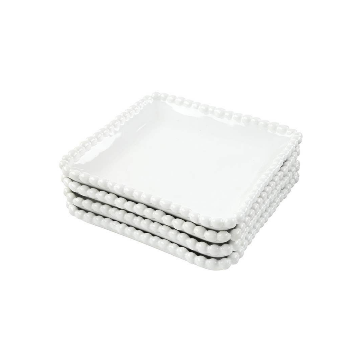 Ceramic Beaded Plate Set of 4 - 6”x6”